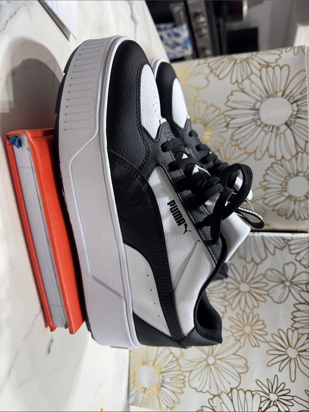 Puma Karmen Rebelle Black and White Low-Top Platform Sneakers 387212-06